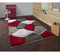 Modern Area Rug, Polypropylene Geometric Rug, Super Soft Shaggy Rug, Rectangular Mat, for Bedroom, Living Room, Long Hall Runner Carpet, Red-Grey, 160x230