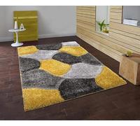 Modern Area Rug, Polypropylene Geometric Rug, Super Soft Shaggy Rug, Rectangular Mat, for Bedroom, Living Room, Long Hall Runner Carpet, Ochre-Grey, 160x230