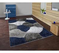 Modern Area Rug, Polypropylene Geometric Rug, Super Soft Shaggy Rug, Rectangular Mat, for Bedroom, Living Room, Long Hall Runner Carpet, Blue-Grey, 160x230