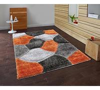 Modern Area Rug, Polypropylene Geometric Rug, Super Soft Shaggy Rug, Rectangular Mat, for Bedroom, Living Room, Long Hall Runner Carpet, Orange-Grey, 80x150