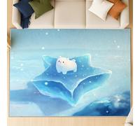 Modern Area Rugs Machine Washable - Dreamy Cartoon Cute Polar Bear Large Rug Sky Blue Carpet for Kitchen Hallway Bedroom with Anti-slip TPR Backing 120 x 170 cm (47" x 67" Inches)