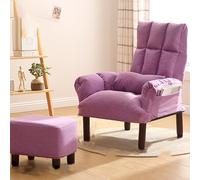 Modern Armchair, Mid Century Accent Chair with Wood Legs, High Back Upholstered Fabric Club Chair with Ottoman for Living Room, Bedroom, Office - Small Space Friendly