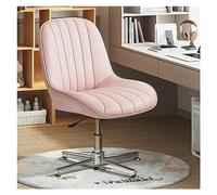 Modern Armless Office Desk Chair - Ergonomic PU Leather Padded Swivel Vanity Chair Adjustable Mid Back Wide Seat for Makeup & Computer Use - Pink