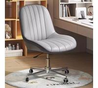 Modern Armless Office Desk Chair with Wheels Adjustable Cross-Legged Swivel Vanity Chair Leather Padded Task Chair for Bedroom Dark Grey & Light Grey