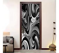 Modern Art 3D Door Mural Sticker 77x200 cm, 3D Vortex Wave Lines Peel and Stick Removable Waterproof Vinyl Door Stickers Black and White for Exterior Interior Doors Home Decor