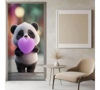 Modern Art 3D Door Mural Sticker Cartoon Animal Panda 85x215 cm Peel and Stick Removable Grey Vinyl Door Poster Decals for Home Decor, Art Self-Adhesive Mural Wallpaper