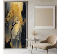 Modern Art 3D Door Mural Sticker Chinese Style Golden Tree 77x200 cm Peel and Stick Removable Vinyl Door Poster Decals for Home Decor, Art Self-Adhesive Grey Mural Wallpaper