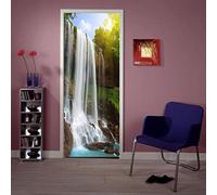 Modern Art 3D Door Mural Sticker Forest River W33.46 x H78.7 Inch Peel and Stick Removable Vinyl Door Decals for Home Decor, 2 Pcs Set