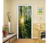 Modern Art 3D Door Mural Sticker Green Forest W39.7 x H84.6 Inch Peel and Stick Removable Vinyl Door Decals for Home Decor, 2 Pcs Set