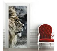 Modern Art 3D Door Mural Sticker Lion Peel and Stick Removable Vinyl Door Decals for Home Decor, 2 Pcs Set W33.46 x H78.7 Inch