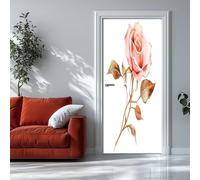 Modern Art 3D Door Mural Sticker Watercolor Pink Rose Flower 77x200 cm Peel and Stick Removable White Vinyl Door Poster Decals for Home Decor, Art Self-Adhesive Mural Wallpaper