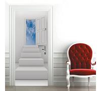 Modern Art 3D Door Mural Sticker White Staircase Peel and Stick Removable Vinyl Door Decals for Home Decor, 2 Pcs Set W30.3 x H78.7 Inch
