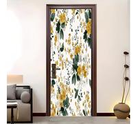 Modern Art 3D Door Sticker 77x200 cm Rustic Style Plants Florals Removable Waterproof Door Poster Decals for Bedroom Living Room White Self-Adhesive Doors Mural Covers Decoration Wall Stickers