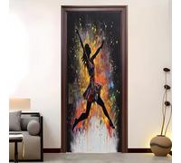 Modern Art 3D Door Sticker 82x200 cm Pop Art Dancers Silhouettes Self-Adhesive Doors Mural Covers Decoration Wall Stickers Colorful Bedroom Living Room Removable Waterproof Door Poster Decals