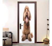 Modern Art 3D Door Sticker 88x200 cm Animal Dogs Poodles Self-Adhesive Doors Mural Covers Decoration Wall Stickers White Bedroom Living Room Removable Waterproof Door Poster Decals