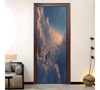Modern Art 3D Door Sticker 90x200 cm SpaceAstronautsTheme Self-Adhesive Doors Mural Covers Decoration Wall Stickers Blue Bedroom Living Room Removable Waterproof Door Poster Decals