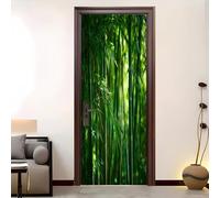 Modern Art 3D Door Sticker 95x215 cm Nature Bamboo Scenery Removable Waterproof Door Poster Decals for Bedroom Living Room Green Self-Adhesive Doors Mural Covers Decoration Wall Stickers