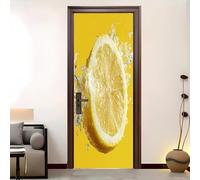 Modern Art 3D Dynamic Lemon Pattern Door Mural Sticker, Peel and Stick Removable Vinyl Door Decals for Interior&Exterior Home Decor, Yellow Waterproof Door Stickers 90x200 cm