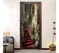 Modern Art 3D Luxurious Palace Architecture Door Mural Sticker, Peel and Stick Removable Vinyl Door Decals for Interior&Exterior Home Decor, Grayish White Waterproof Door Stickers 95x215 cm