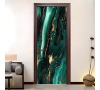Modern Art 3D Marble Texture Door Mural Sticker, Peel and Stick Removable Vinyl Door Decals for Interior&Exterior Home Decor, Dark Green Waterproof Door Stickers 77x200 cm