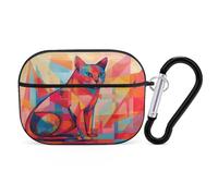 Modern Art Cat Airpod Pro Case AirPods 2 Case for Women Hard Shell Protective Cover with Carabiner Keychain Compatible with AirPods Case 2nd 1st Generation, Front LED Visible Black
