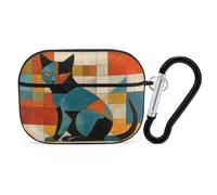 Modern Art Cat Airpod Pro Case AirPods 2 Case for Women Hard Shell Protective Cover with Carabiner Keychain Compatible with AirPods Case 2nd 1st Generation, Front LED Visible Black