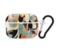 Modern Art Cat Airpod Pro Case AirPods 2 Case for Women Hard Shell Protective Cover with Carabiner Keychain Compatible with AirPods Case 2nd 1st Generation, Front LED Visible White