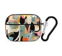Modern Art Cat Airpod Pro Case AirPods 2 Case for Women Hard Shell Protective Cover with Carabiner Keychain Compatible with AirPods Case 2nd 1st Generation, Front LED Visible Black