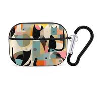 Modern Art Cat Airpod Pro Case Cover Wireless Earbuds Case Protective Cover with Keychain Compatible with AirPods 1st & 2nd Generation Full Protective, Front LED Visibe Black