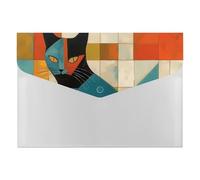 Modern Art Cat File Folder, Plastic Accordion File Folders with 6 Pockets, Expanding File Organizer with Snap Closure, Portable Document Paper Organizer, Office Supplies Filing Folders