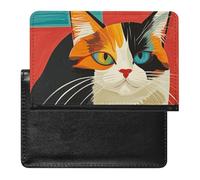 Modern Art Cat Passport Holder with 3 Card Slots, Portable PU Leather Travel Wallet, Slim Protective Cover for Passport, ID, Credit Cards