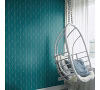 Modern Art Art Deco Geometric Fan Wallpaper Teal / Silver Rasch 620924
