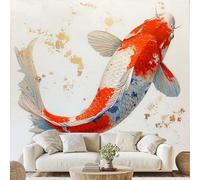 Modern Art Fantasy Carp Mural Abstract Fish Scale Texture Wallpaper 300x210 cm Luxury Vintage Wall Decals Peel and Stick Wall Art for Bedroom Kitchen Bathroom Stickers Home Decor ds89m