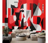Modern Art Geometric Forms Murals Red Photo Wallpaper, Non-Woven Wall Murals for Bedroom Living Room Decor 200x140cm Kids Room Background Wall Decorative (Not Self-Adhesive)