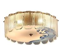 Modern Art Glass & Enamel Flush Mount Ceiling Light Oriental Wave Patternd Lamp Indoor Home Decor Fixture with Textured Panels for Living Room Dining