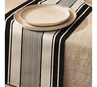 Modern Art Linen Table Runners - Spring Boho Geometry Leaf Polyester Blend Tablecloth, Oil-Proof Durable Decorative Runner for Dining Kitchen Coffee Table Holiday Decor (Black Stripe,33x200cm)