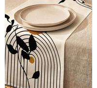 Modern Art Linen Table Runners - Spring Boho Geometry Leaf Polyester Blend Tablecloth, Oil-Proof Durable Decorative Runner for Dining Kitchen Coffee Table Holiday Decor (Nordic,33x183cm)