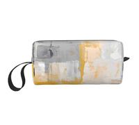 Modern Art Makeup Bag Water Resistant Travel Toiletry Organizer for Women Men Yellow Abstract Painting Cosmetic Storage Pouch with Zipper Portable Small Tool Bag