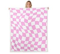Modern Art Pink Throw Blanket for Kids,Abstract Checkerboard Grids Fleece Throw Blanket for Bedroom Sofa Dorm Decor,Geometric Plaids Squares Lightweight Bed Blankets,40 x 50 Inches