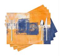 Modern Art Placemats Set of 4 Orange Abstract Painting Place Mats Washable Linen Grey Placemat for Kitchen Dining Table Home Dinner Party Decor 18x12 Inches