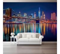 Modern Art Style 3D Photo Murals Blue Bridges Skyscrapers 350 X 256 Cm Non-Woven Wallpaper Wall Art Photo Wallpaper Wall Mural Home Bedroom Living Room Poster Decoration