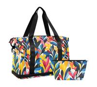 Modern Art Suitcase with Colorful Leaves, Large Airport Carry Bag, Sports Bag with Toiletry Bag for Sport Foldable, Colorful Leaves, Modern Art, 1, Colorful Leaves of Modern Art, 1 Size, Colorful,