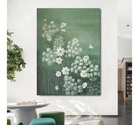 Modern Art Wall Decor 100% Hand Painted Floral Oil Paintings Canvas Wall Art Green Rustic Frameless Aesthetic Art Images For Living Room Bedroom 30X50Cm(12X20Inch)