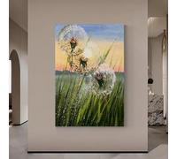 Modern Art Wall Decor 100% Hand Painted Oil Painting Sunlight Dandelion Original Frameless Texture Artwork Aesthetic Nordic Art Images For Living Room 90X150Cm(35.4X59Inch)