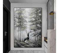 Modern Art Wall Decor Forest Deer Landscape Hand Painted Frameless Oil Painting Original Wall Art Aesthetic Texture Artwork For Living Room Office 50X70Cm(20X28Inch)