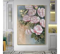 Modern Art Wall Decor Gold Foil Rose Flower Hand Painted Frameless Oil Painting Original Wall Art Aesthetic Texture Artwork For Living Room Office 100×160Cm(39.4X63Inch)