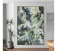 Modern Art Wall Decor Tropical Leaves Hand Painted Frameless Oil Painting Original Nature Botanical Wall Art Aesthetic Texture Artwork For Living Room Office 110×180Cm(43.3X70.8Inch)