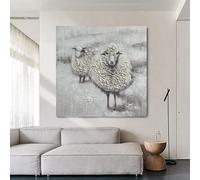 Modern Art Wall Decoration Cute Sheep Hand Painted Animal Oil Painting Frameless Texture Wall Art Original Aesthetic Artwork For Living Room 30X30Cm(12X12Inch)
