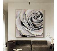 Modern Art Wall Decoration Gold Foil Rose Flower Original Hand Painted Oil Painting Frameless Texture Wall Art Abstract Aesthetic Artwork For Living Room 90X90Cm(35.4X35.4Inch)