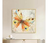 Modern Art Wall Decoration Original Hand Painted Butterfly Oil Painting Frameless Texture Wall Art Abstract Aesthetic Artwork For Living Room 100X100Cm(39.4X39.4Inch)